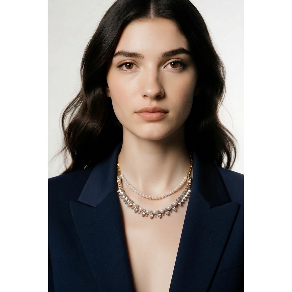 Swarovski NGSTER Gold Tone Crystal Pearl Multilayer Necklace NIB 5252008